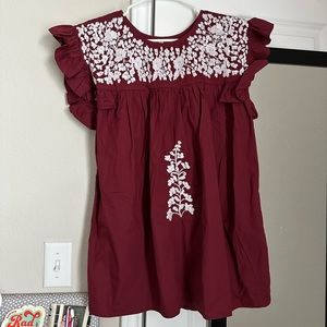 Maroon Blouse w/ Ruffle Sleeves
